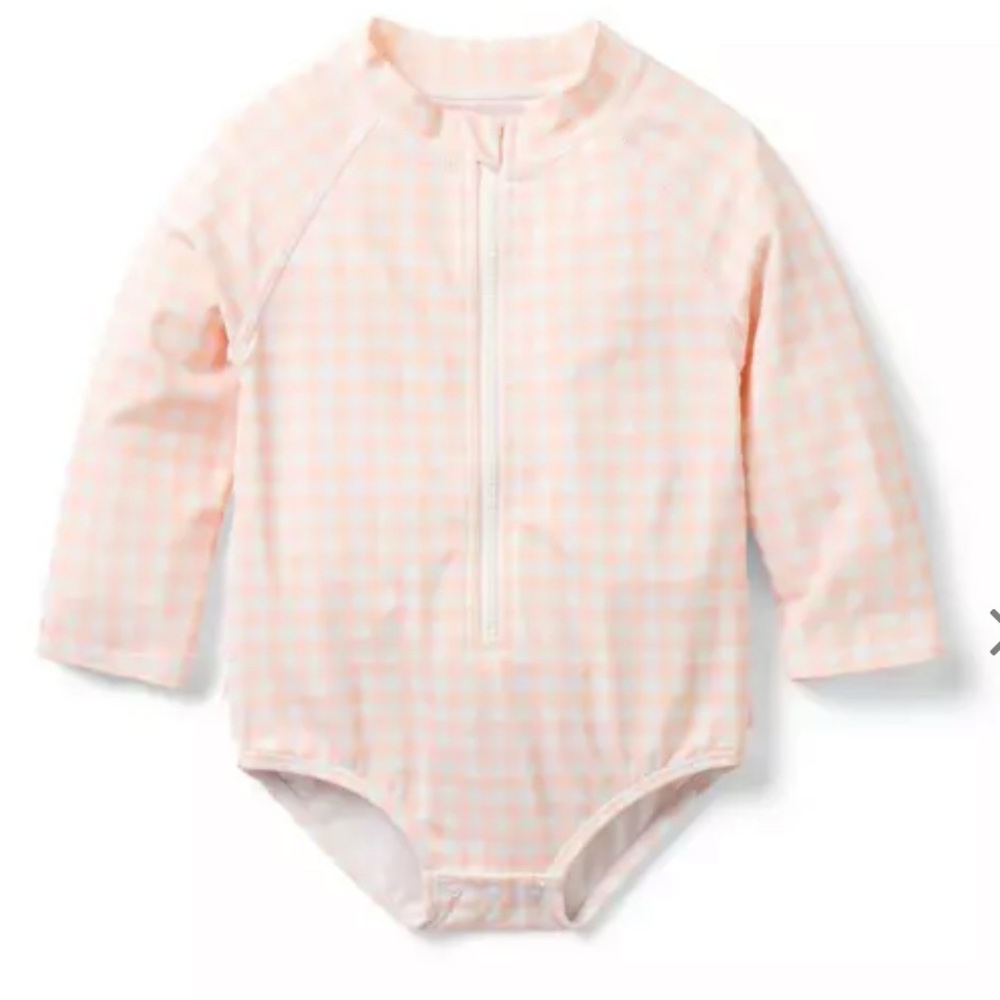 Janie & Jack Baby Recycled Gingham Rash Guard Swimsuit NWT